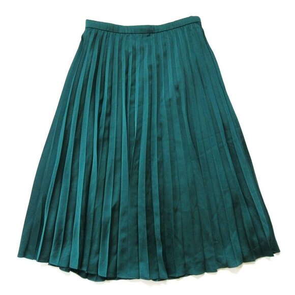 NWT J.Crew Pleated Midi in Academic Green Satin A-line Skirt 0 $98